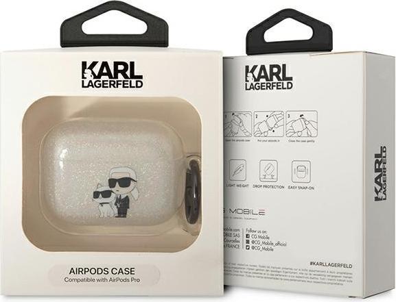 Actual product image Karl Lagerfeld KLAPHNKCTGT Airpods Pro cover transparent Gliter Karl&Choupette (Headphone sleeve)