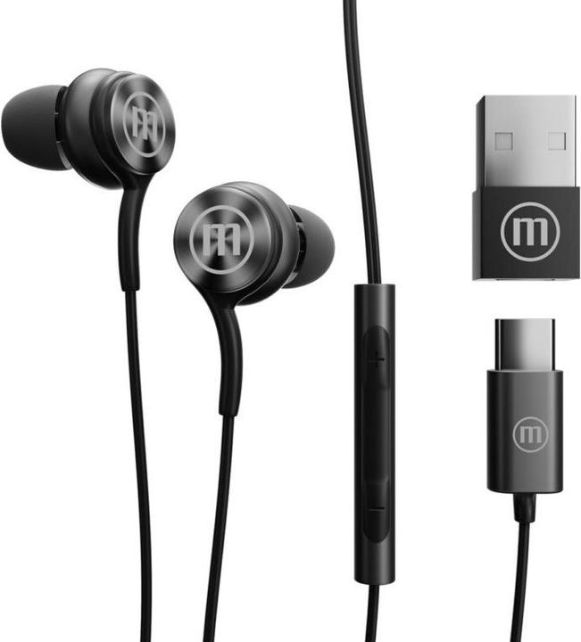 Produktbild Maxell XC1 USB-C kabelgebundene Kopfhörer mit USB-A Adapter schwarz (Kabelgebunden)