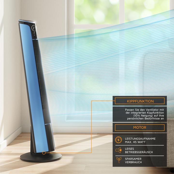 Produktbild Brandson Turmventilator, Fernbedienung, 10° neigbar, Oszillation, 4 Modi, Standventilator 108cm, blau (52 dB)