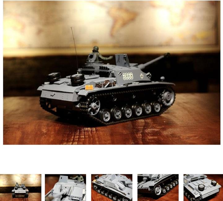 Actual product image Es-toys RC Tank "Assault Gun III" - Stug 3 Heng Long 1:16 Grey, Smoke&Sound, Metal Gearbox And 2.4Ghz (RTR Ready-to-Run)