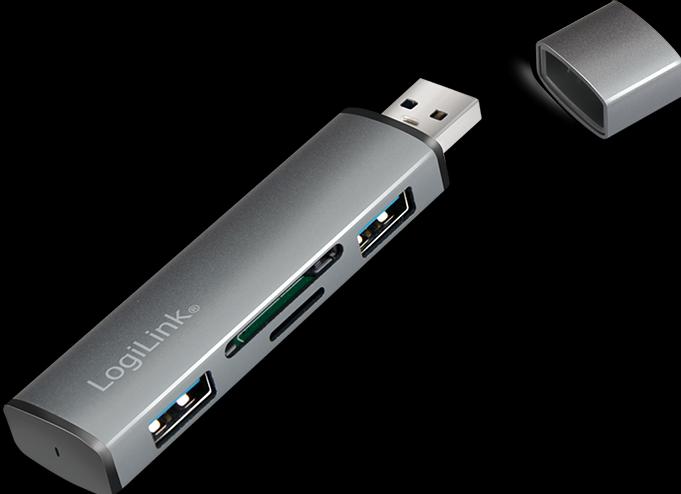 Image du produit LogiLink Lecteur de cartes USB 3.2 Hub 2-port grey (USB-A, 4 Ports)