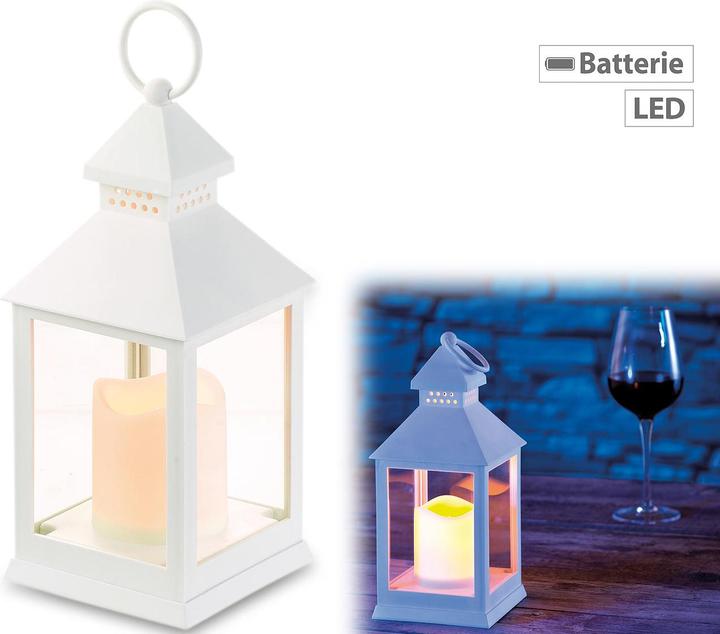 Produktbild Lunartec Laterne mit flackernder LED-Kerze und Timer, Batteriebetrieb, weiss (1 x)