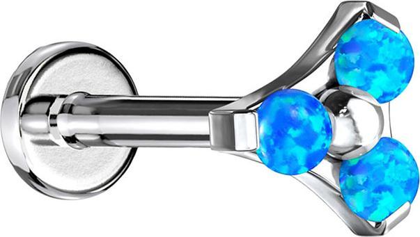 Produktbild Star Piercing Micro Labret Innengewinde silber Dreieck drei Opale blau (Chirurgenstahl 316L, ohne Messing)