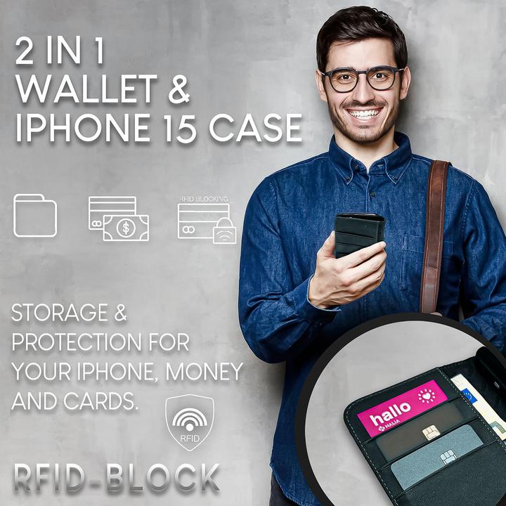 Produktbild Nalia Echt Leder Flip Case Hülle mit Magnetverschluss (Apple iPhone 15)