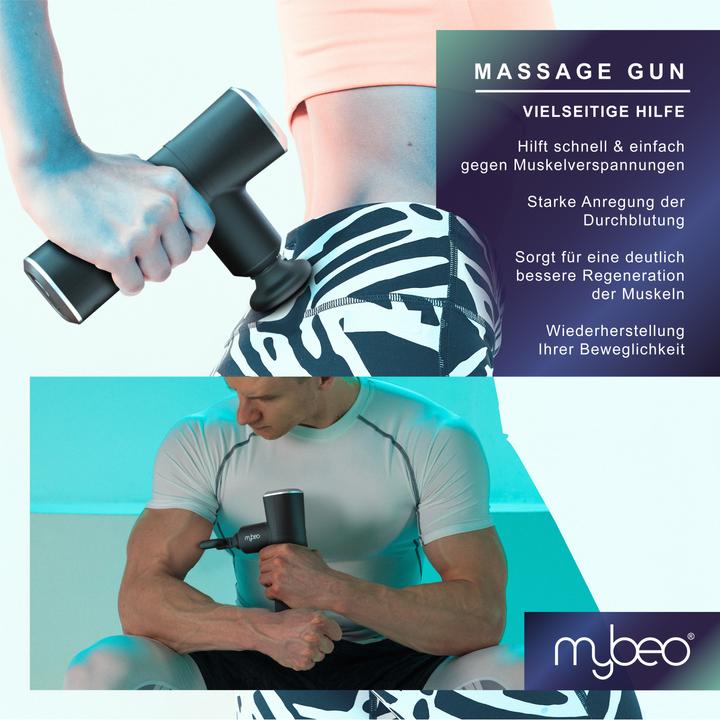 Immagine prodotto Mybeo Pistola per massaggi per collo, spalle, schiena, 4 teste, 4 velocità, rotazione 3D, elettrica