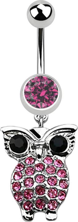 Actual product image Star Piercing Banana silver with pendant owl and big eyes pink (Surgical steel 316L, without brass)