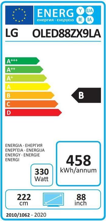 Energy Label LG TV OLED 88ZX9 (88", OLED, 8K, 2020)