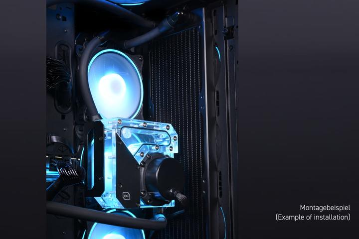Actual product image Alphacool Rise Flat Reservoir DDC expansion tank with pump