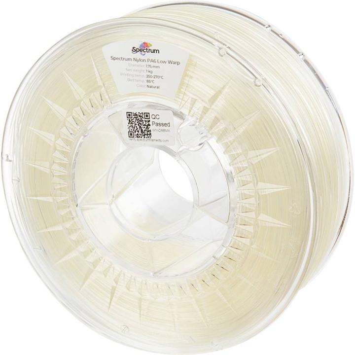 Image du produit Filament Nylon PA6 Natural Low Warp 1.75mm 1kg (Nylon, 1.75 mm, 1000 g, Blanc)