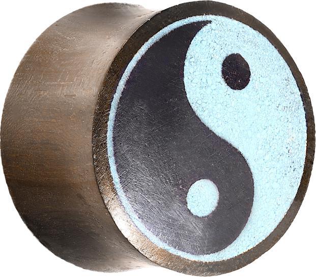 Actual product image Star Piercing Sono Wood Flared Plug with Turquoise Yin Yang (without brass, Organic)