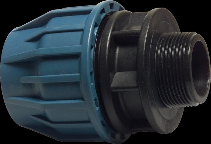 Actual product image Jason Kupplung PP 110 mm x 4" Klemm x Aussengewinde 16bar Schwarz/Blau DVGW/KIWA/WRAS/SVGW