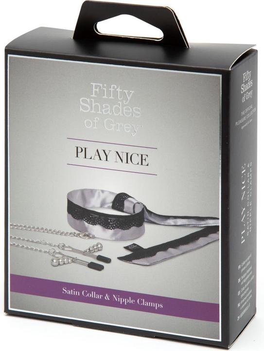 Actual product image Fifty Shades of Grey Play Nice Satin & Lace Collar & Nipple Clamps - Black