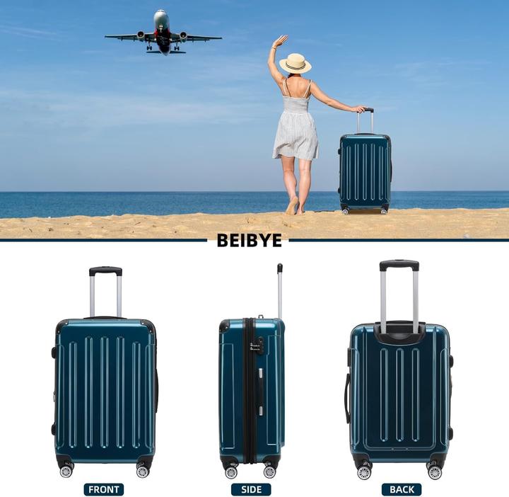 Immagine prodotto Beibye 3-teiliges Hartschalen Kofferset mit Zwillingsrollen (Bagaglio a mano (fino a 50 litri), M (50 - 90l), XL (da 115l))