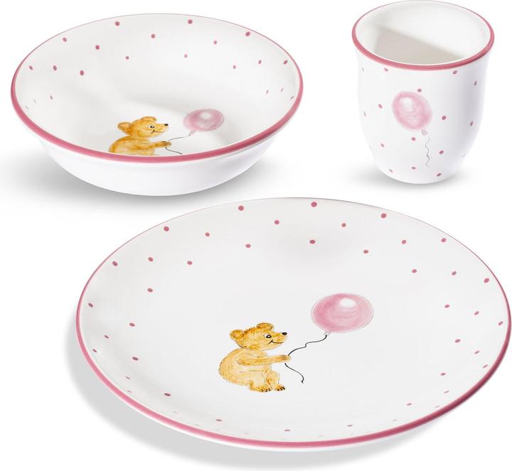 Produktbild Gmundner Keramik Tupferl Rosa, Kinderset 3-tlg. mitBär