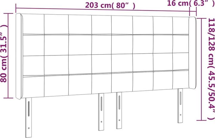 Produktbild VidaXL Kopfteil mit Ohren Schwarz 203x16x78/88 cm Samt,Farbe (203 x 16 x 88 cm)