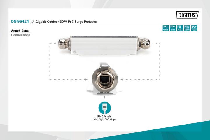 Produktbild Digitus 60 W Gigabit PoE Überspannungsschutz