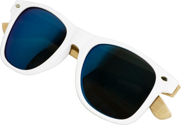 Immagine prodotto Natura Punto Occhiali da sole di bambù, marrone chiaro, montatura bianca, lenti a specchio blu