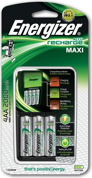 Energizer Ricarica Maxi (4 pz., AA, 2000 mAh, Batteria + Caricabatterie)