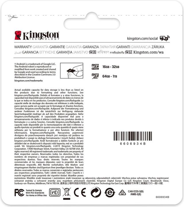 Actual product image Kingston Canvas Select Plus microSDXC Card 64GB (64 GB, microSDXC, U1, UHS-I)