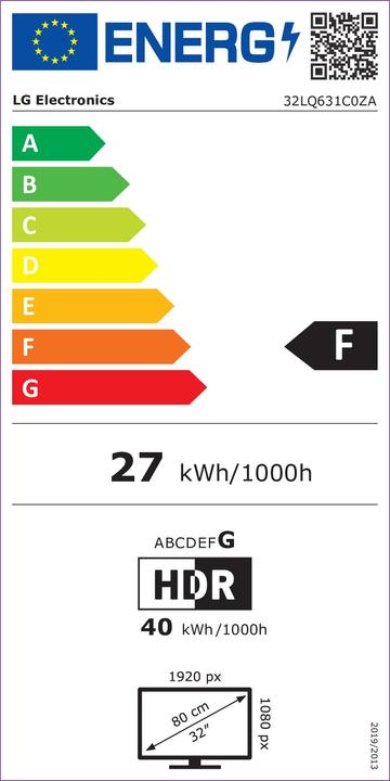Etichetta energetica LG 32LQ631C0ZA (32", LQ63, LED, Full HD, 2022)