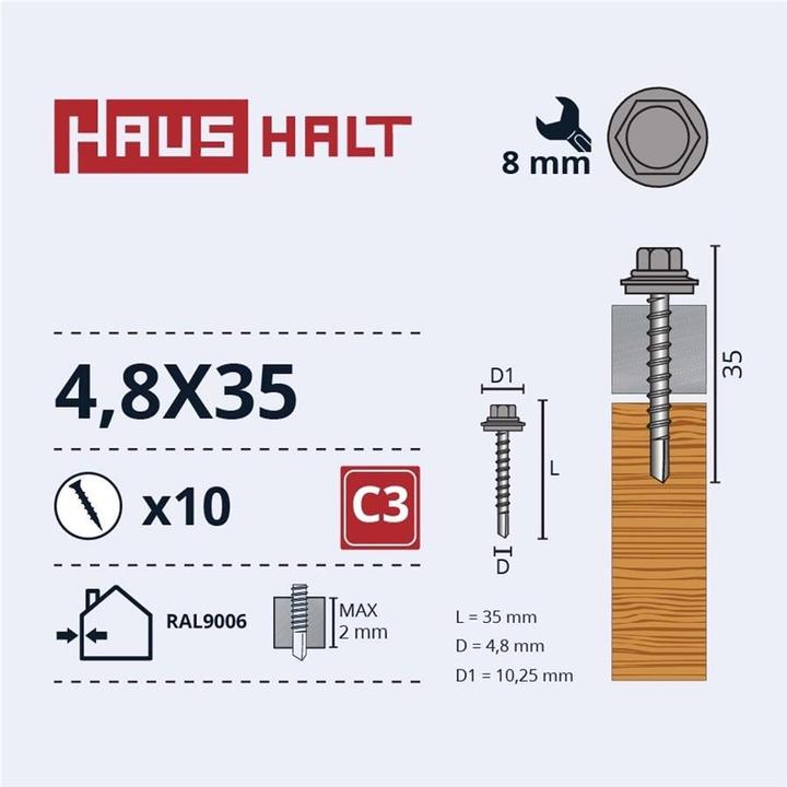 Haushalt SELF SCR 4,8X35 WOOD+EPMD RAL9006 10PCS