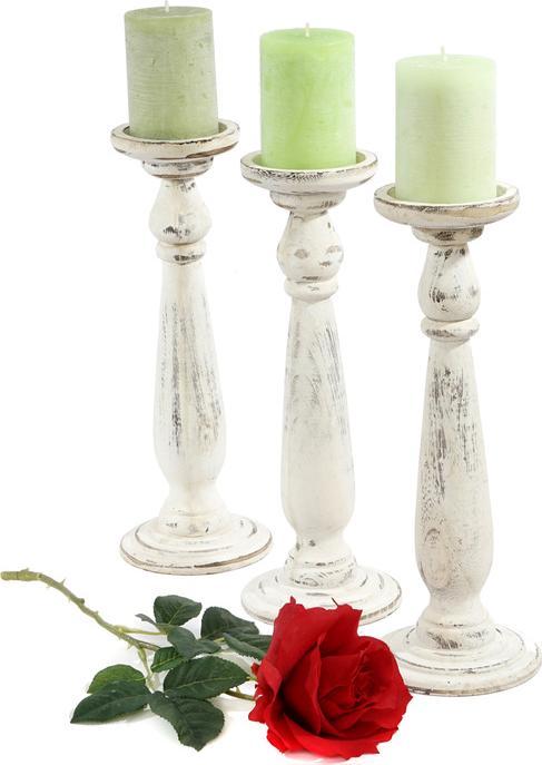 Actual product image Swisshandel24 Set of 3 Candlesticks, Candle Holder, Shabby Look Vintage Height 35cm White