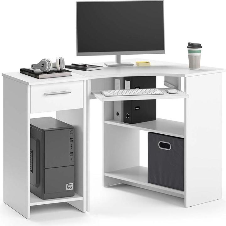 Produktbild Vicco Eckschreibtisch Odin, Weiss, 83 x 76 cm Set mit PC-Schrank