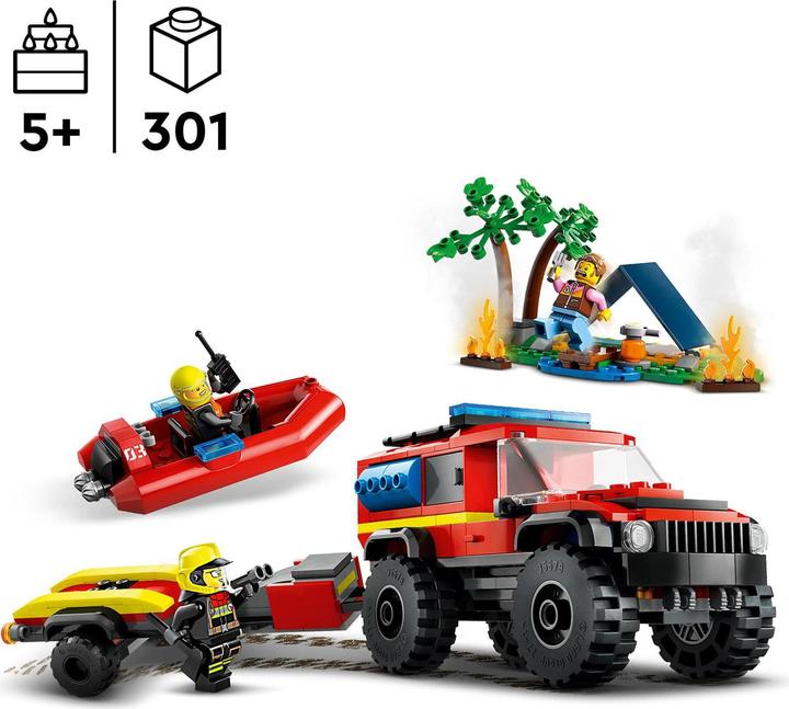 Produktbild LEGO Feuerwehrgeländewagen mit Rettungsboot (60412, LEGO City)