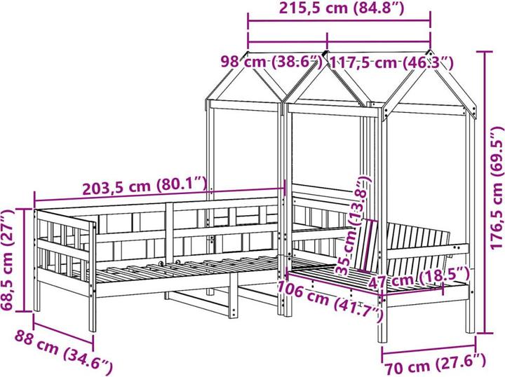 Immagine prodotto VidaXL Set letto da giorno con tetto (80 x 200 cm)