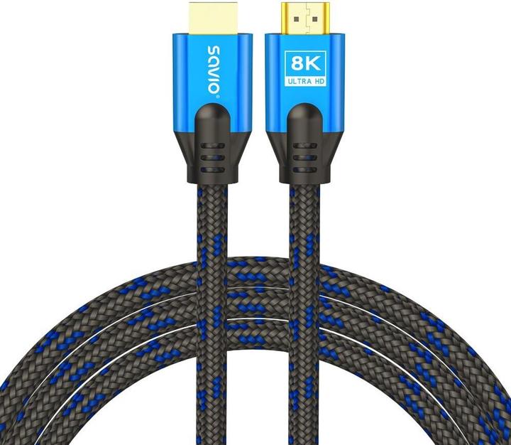 Actual product image Savio HDMI cable (M) v2.1, 3 m, 8K, copper, blue black, gold end, ethernet/3D, CL-143 (3 m, HDMI)