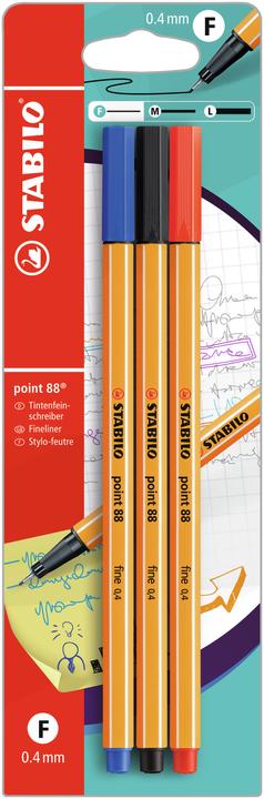 Actual product image STABILO Fineliner Point 88 (Black/blue/red, 3 x)