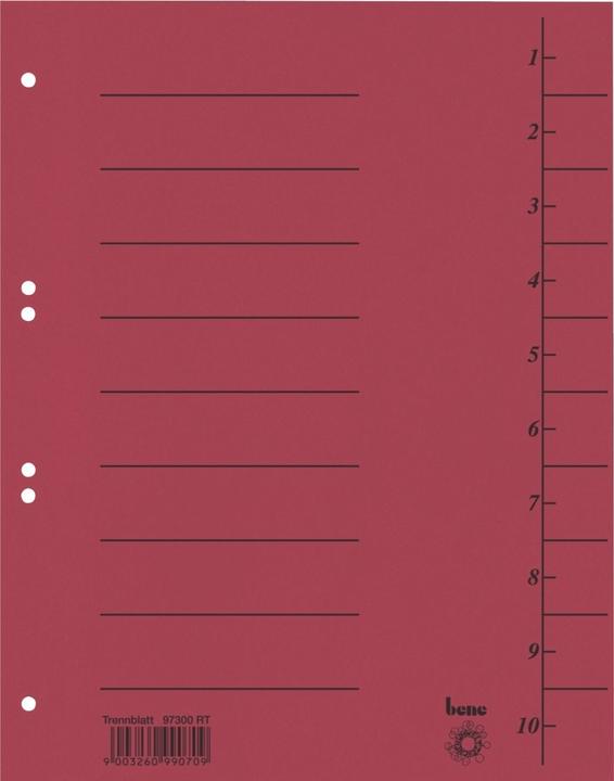 Nährwerte und Zutaten Bene 97300 Trennblätter A4 durchgefärbt, Inh.100, rot