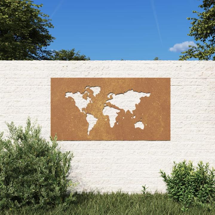 Produktbild VidaXL Garten-Wanddeko 105x55 cm Cortenstahl Weltkarten-Design (105 x 1 x 55 cm)