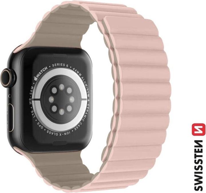 Image du produit Swissten Silicone Band for Apple Watch - Magnetic 42/44/45/49 mm Pink/Cappuccino (Silicone)