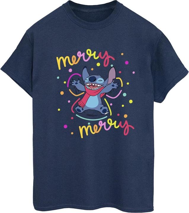 Actual product image Disney Womens/Ladies Lilo & Stitch Merry Rainbow Cotton Boyfriend T-Shirt (4XL)
