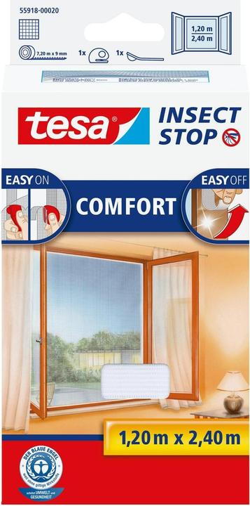 tesa Insektenschutz COMFORT für Fenster, mit Klettband, selbstklebend, ohne Bohren