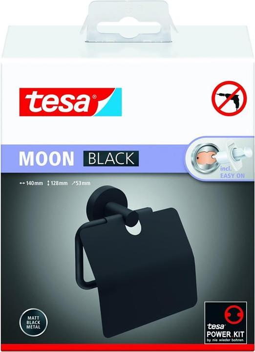 Immagine prodotto tesa Porta rotolo di carta igienica MOON BLACK con coperchio con soluzione adesiva senza foratura