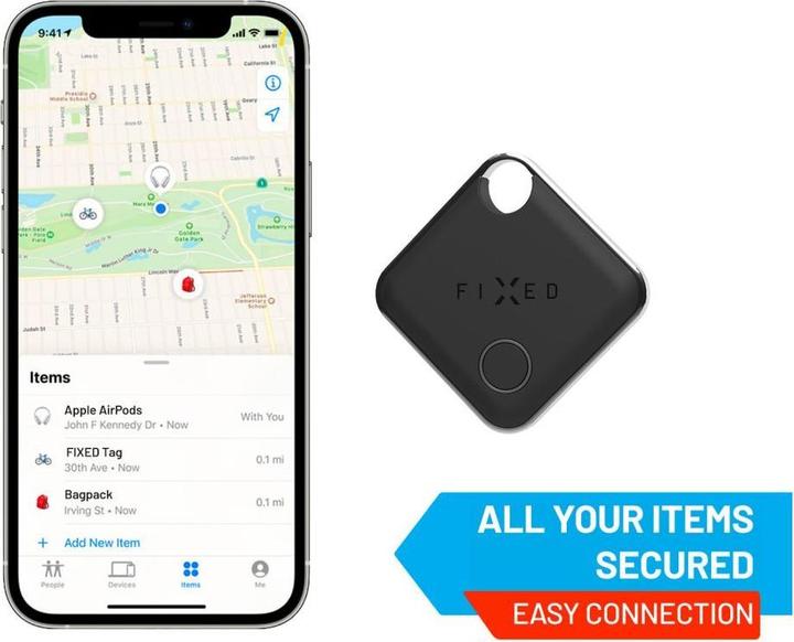 Actual product image Fixed Tag with Find My support, Black (iOS)