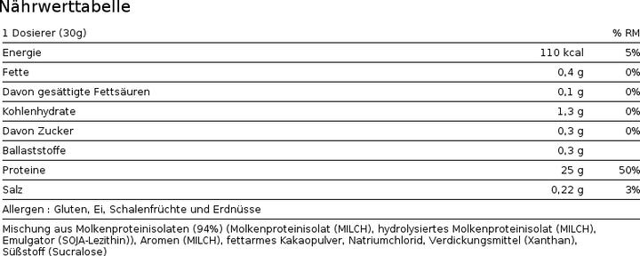 Nährwerte und Zutaten Optimum Nutrition Gold Standard Isolate (Chocolate, 1 Stk., 930 g)