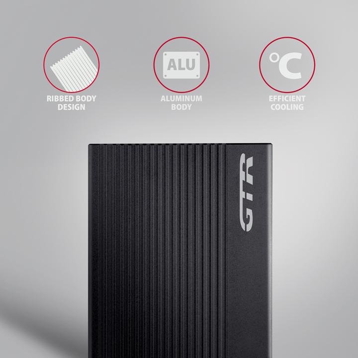 Actual product image Axagon EE25-GTR USB-C 3.2 Gen 2 - SATA 6G, 2.5" external hard drive enclosure, corrugated - black (2.5")