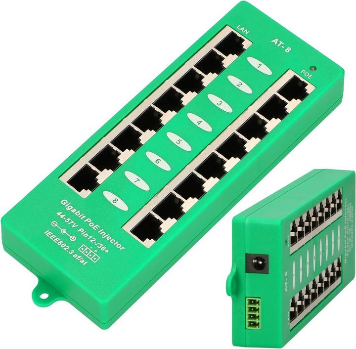 Actual product image Extralink ACTIVE POE INJECTOR 8 PORT GIGABIT 802.3AT/AF MODE A - - 8-Port Gigabit Ethernet (802.3at (PoE+), 802.3af (PoE))