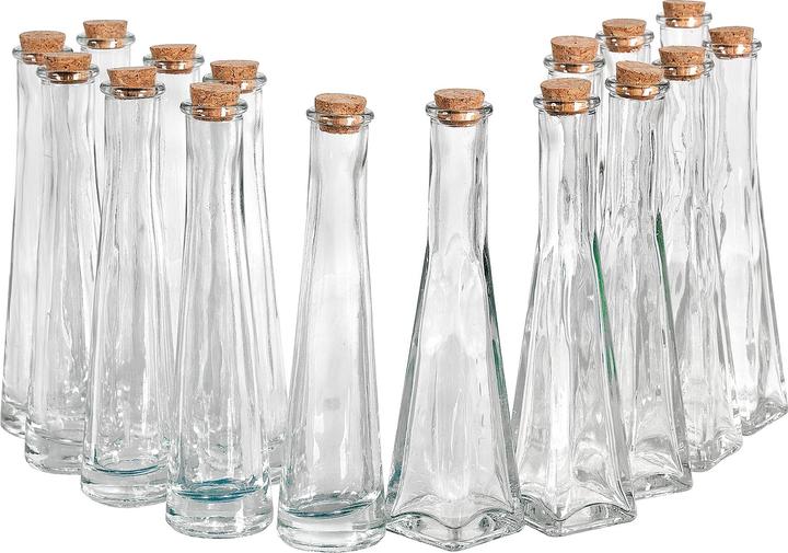 Produktbild VBS XXL Glasflaschen "Geolini", mit Korkverschluss, ca. 70 ml, 16 Stück (0.07 l)