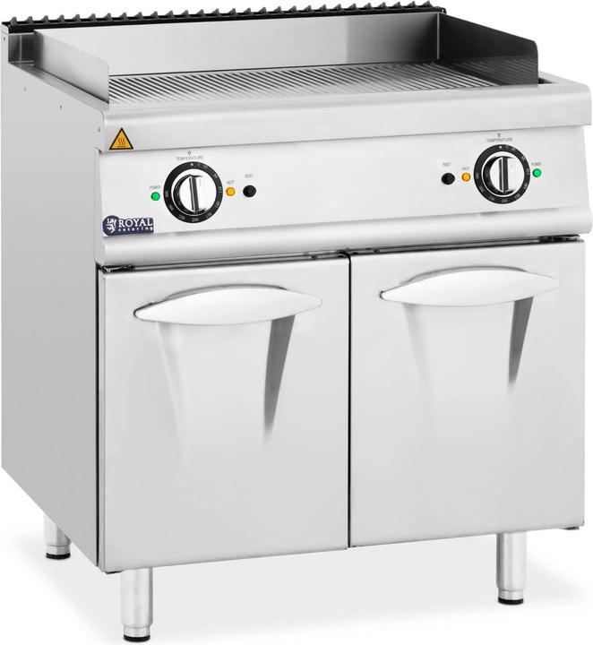 Produktbild Royal Catering Doppel-Elektro-Grillplatte Unterschrank 10,8 kW gerillt bis 300 °C Griddleplatte (10.80 kW)