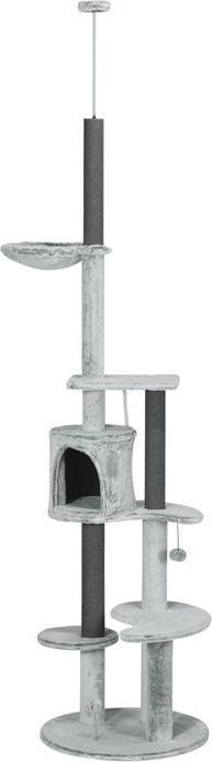 Image du produit Swisshandel24 Griffoir haut de plafond, 225-255 cm avec grotte pour chat, griffoirs, panier, balle de jeu, gris (255 cm, Gris)