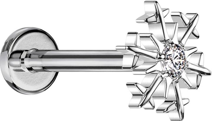 Immagine prodotto Star Piercing Micro labret filo interno argento fiocco di neve argento quattro cristalli argento (senza ottone, Titanio G23)
