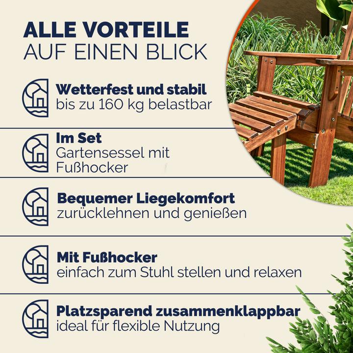 Image du produit Casaria Chaise longue Adirondack Lot de 2 Repose-pieds