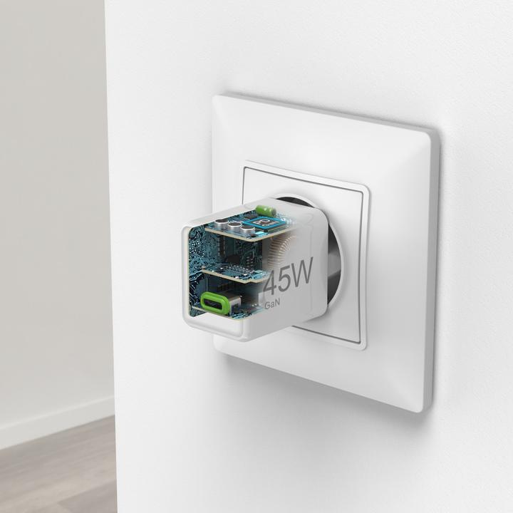 Actual product image Hama Fast charger, USB-C, PD/QC/GaN, super mini charger, 45 W, white (45 W)