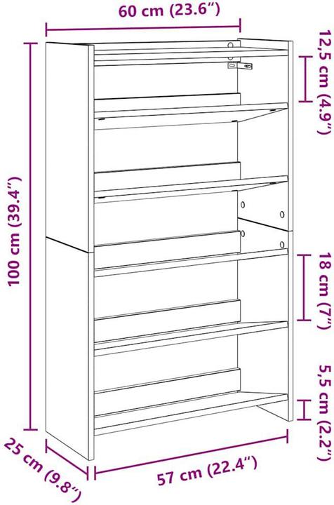Immagine prodotto VidaXL Schuhregal (60 x 25 x 100 cm)