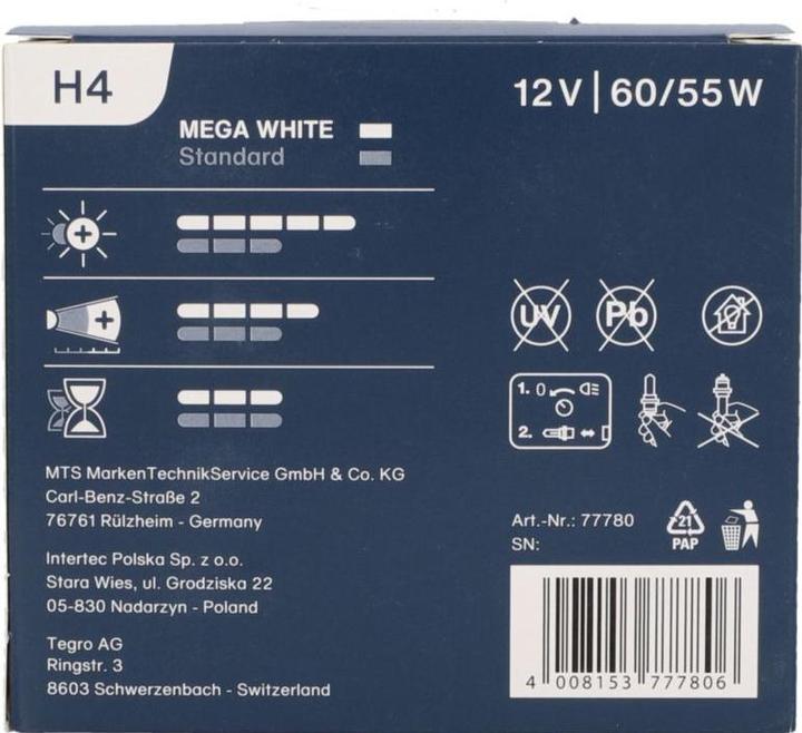 Produktbild Unitec Halogenlampe Xenon Mega White (H4)