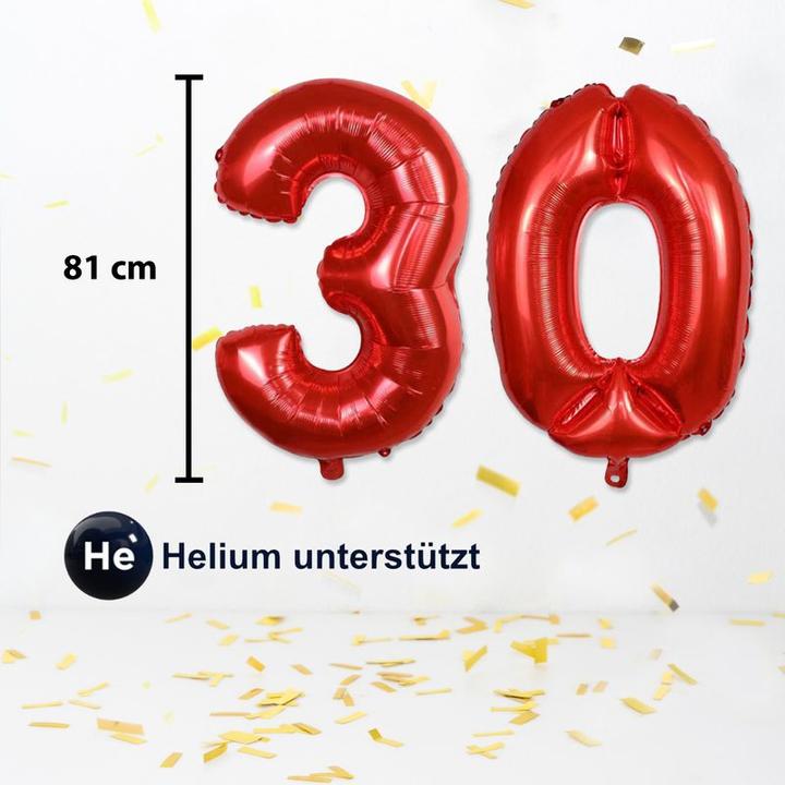Actual product image Hermex Number balloon number 30 foil balloon balloon helium balloon red 81cm (1 x)